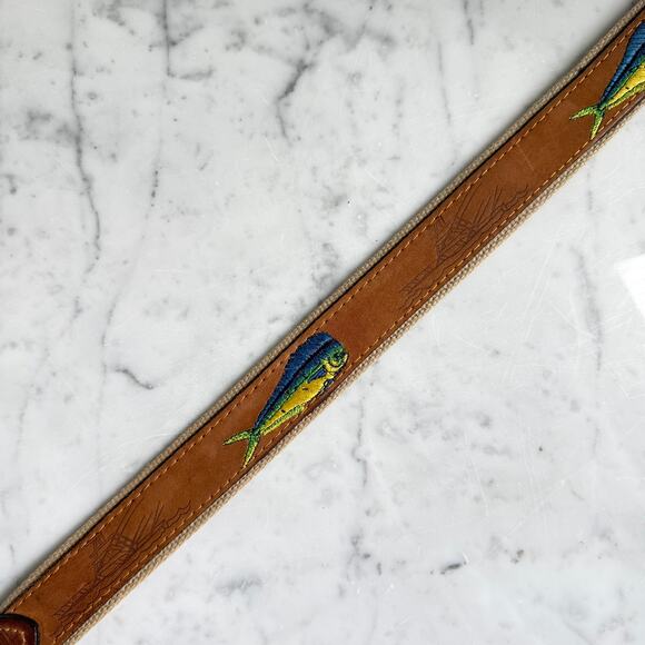 Zep-Pro USA Embroidered Fish Leather & Canvas Coastal Belt Men’s 32 - Picture 7 of 9